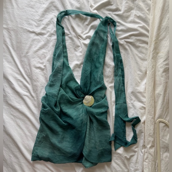 eleanora plunge scarf mini dress green tie dye Eleanora Plunge Scarf Mini Dress - Green Tie Dye by Peppermayo